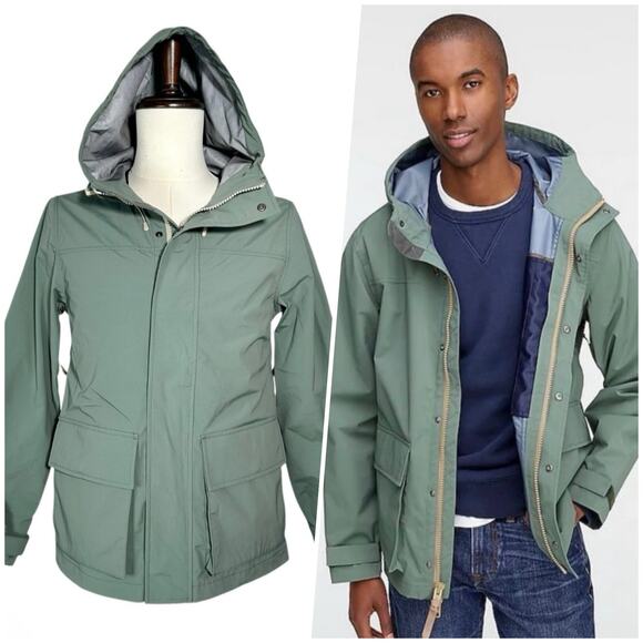 J. CrewMenBrunswick Forest Green Outdoor Utility Hooded Rain JacketXS